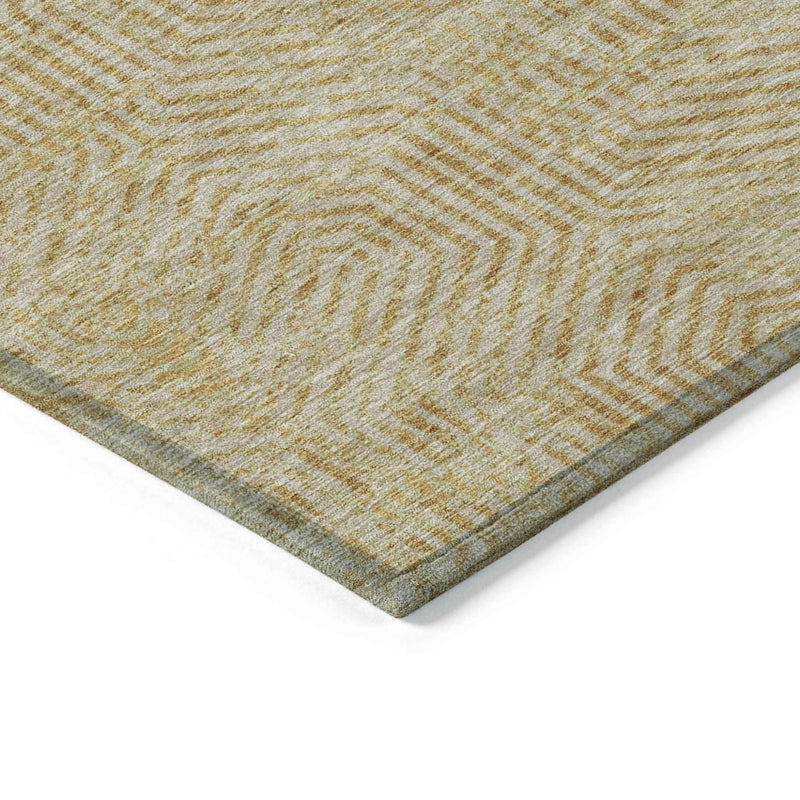 10' X 14' Gold And Beige Geometric Washable Indoor Outdoor Area Rug