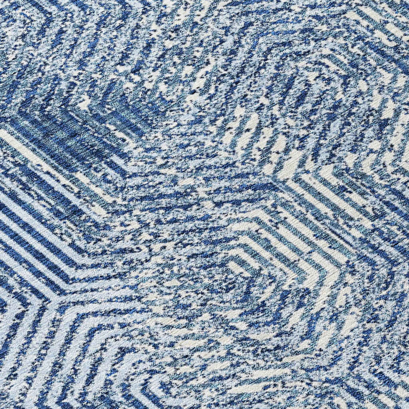 8' Navy Blue And Ivory Round Geometric Washable Indoor Outdoor Area Rug