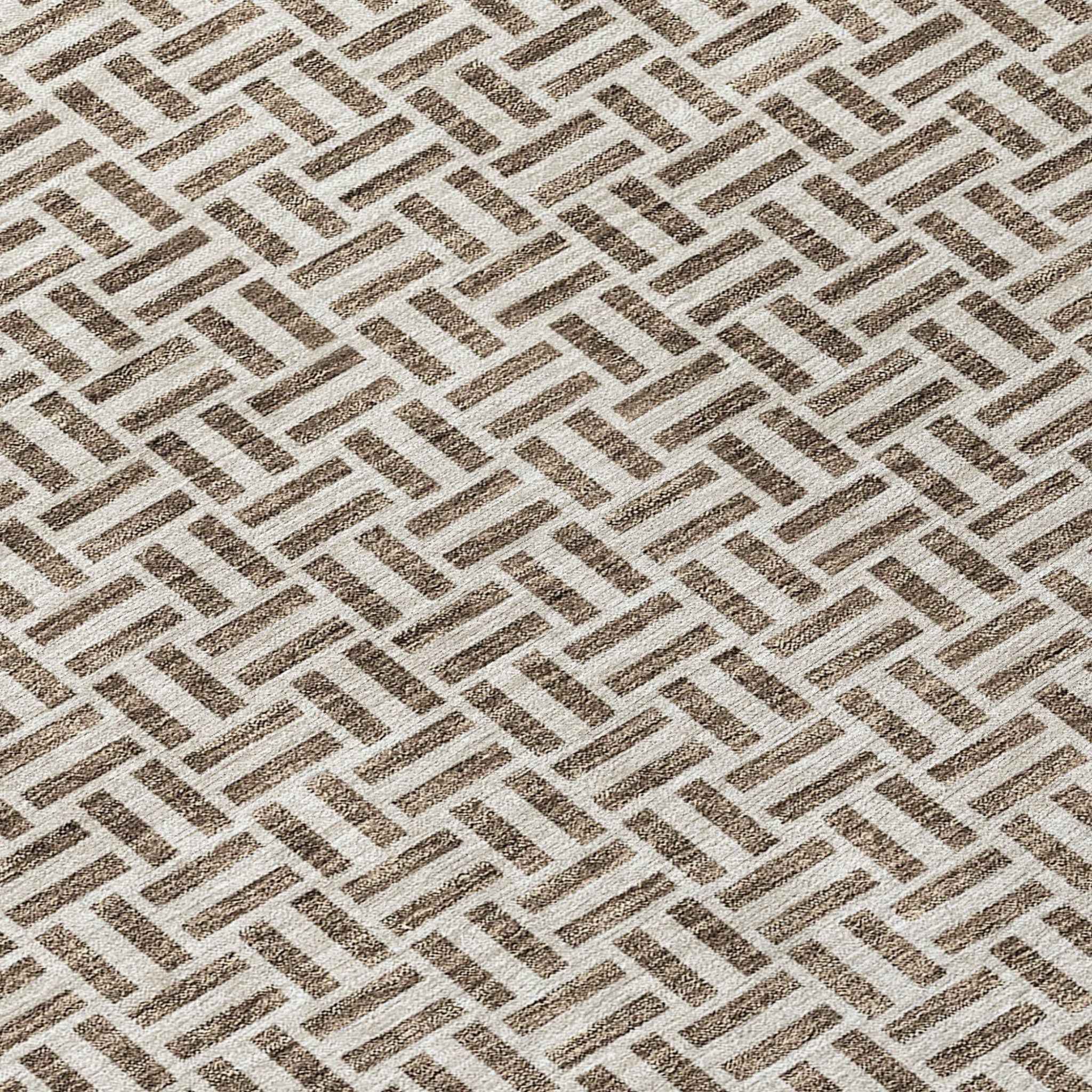 9' X 12' Brown And Beige Geometric Washable Indoor Outdoor Area Rug