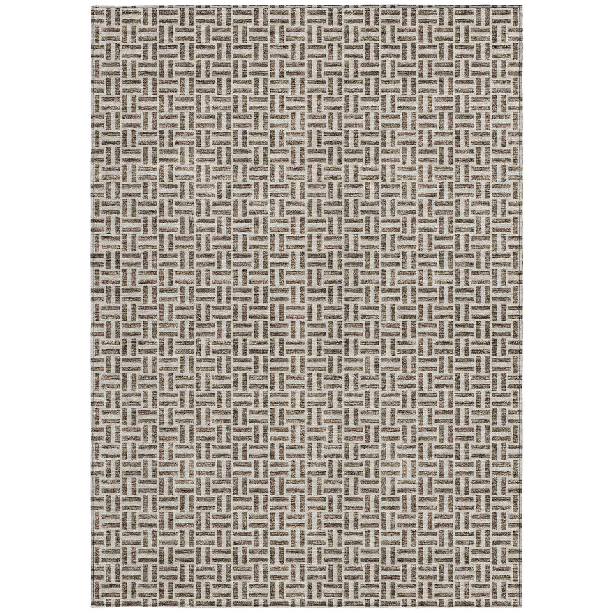 9' X 12' Brown And Beige Geometric Washable Indoor Outdoor Area Rug
