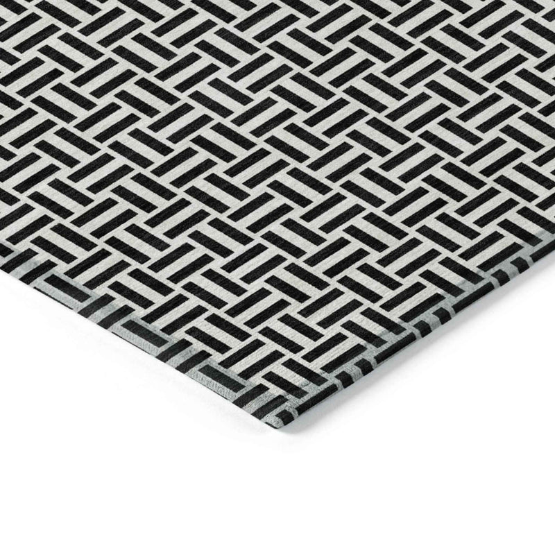 10' X 14' Black And Ivory Geometric Washable Indoor Outdoor Area Rug