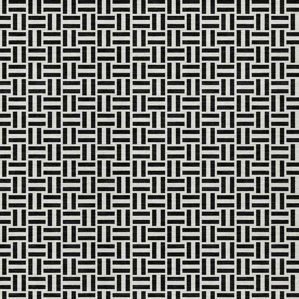 10' X 14' Black And Ivory Geometric Washable Indoor Outdoor Area Rug