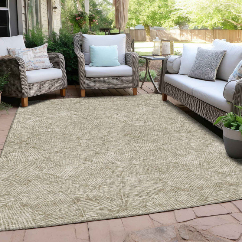 3' X 5' Taupe And Ivory Floral Washable Indoor Outdoor Area Rug