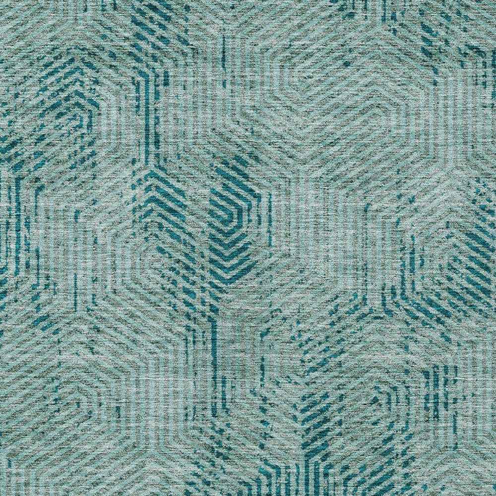 9' X 12' Teal Blue And Gray Geometric Washable Indoor Outdoor Area Rug