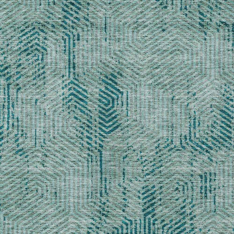 9' X 12' Teal Blue And Gray Geometric Washable Indoor Outdoor Area Rug