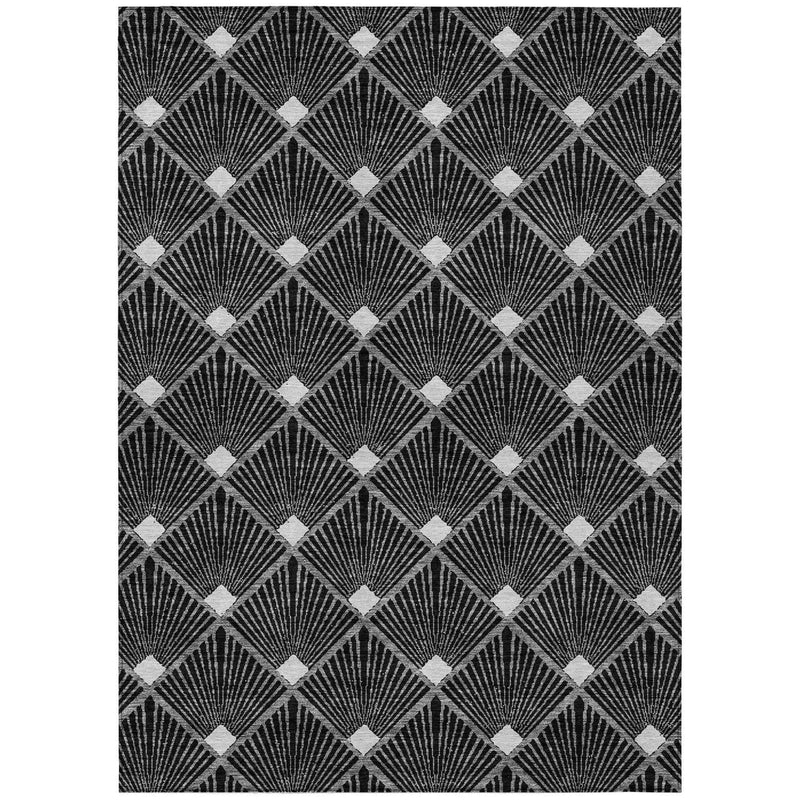 5' X 8' Black Gray And Ivory Geometric Washable Indoor Outdoor Area Rug