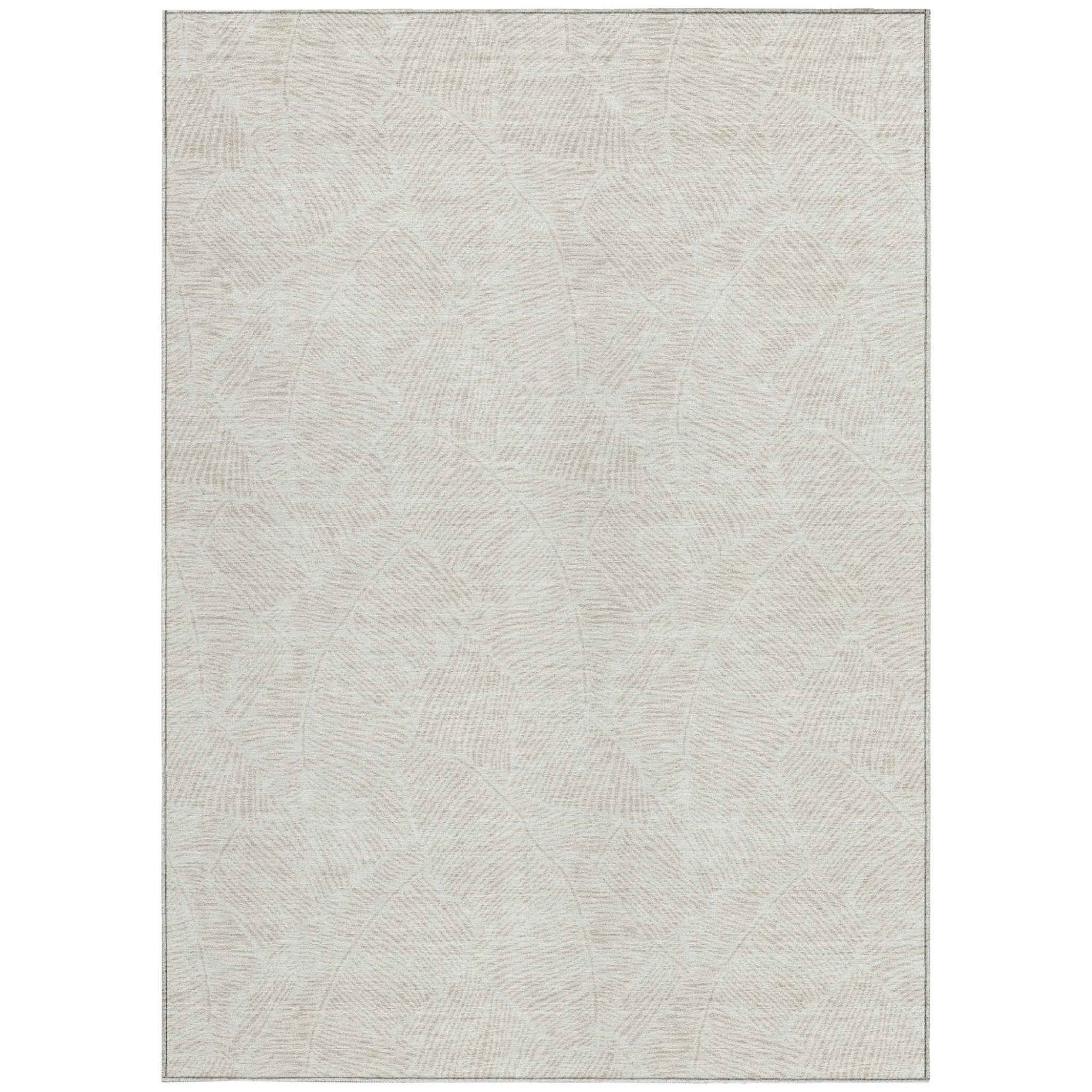 5' X 8' Ivory And Beige Floral Washable Indoor Outdoor Area Rug