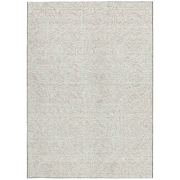 5' X 8' Ivory And Beige Floral Washable Indoor Outdoor Area Rug