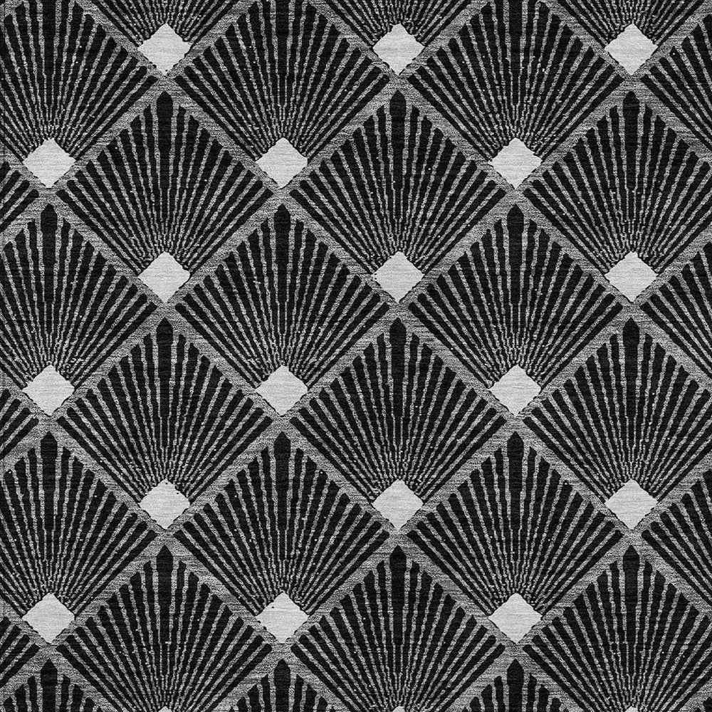 5' X 8' Black Gray And Ivory Geometric Washable Indoor Outdoor Area Rug