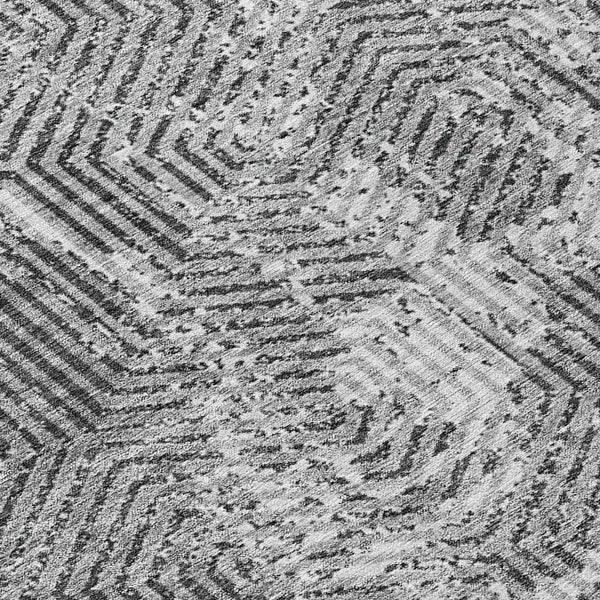 8' Gray And Charcoal Round Geometric Washable Indoor Outdoor Area Rug