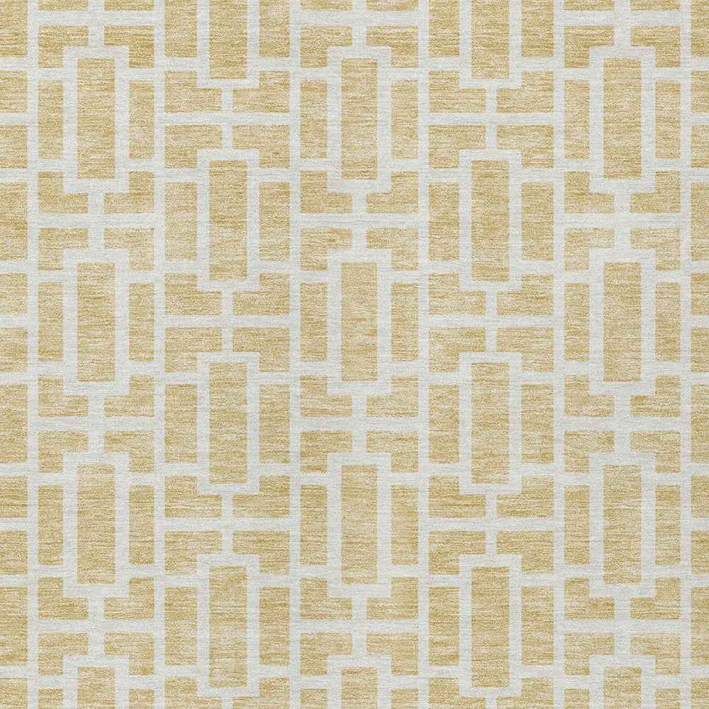 8' X 10' Wheat And Ivory Geometric Washable Indoor Outdoor Area Rug