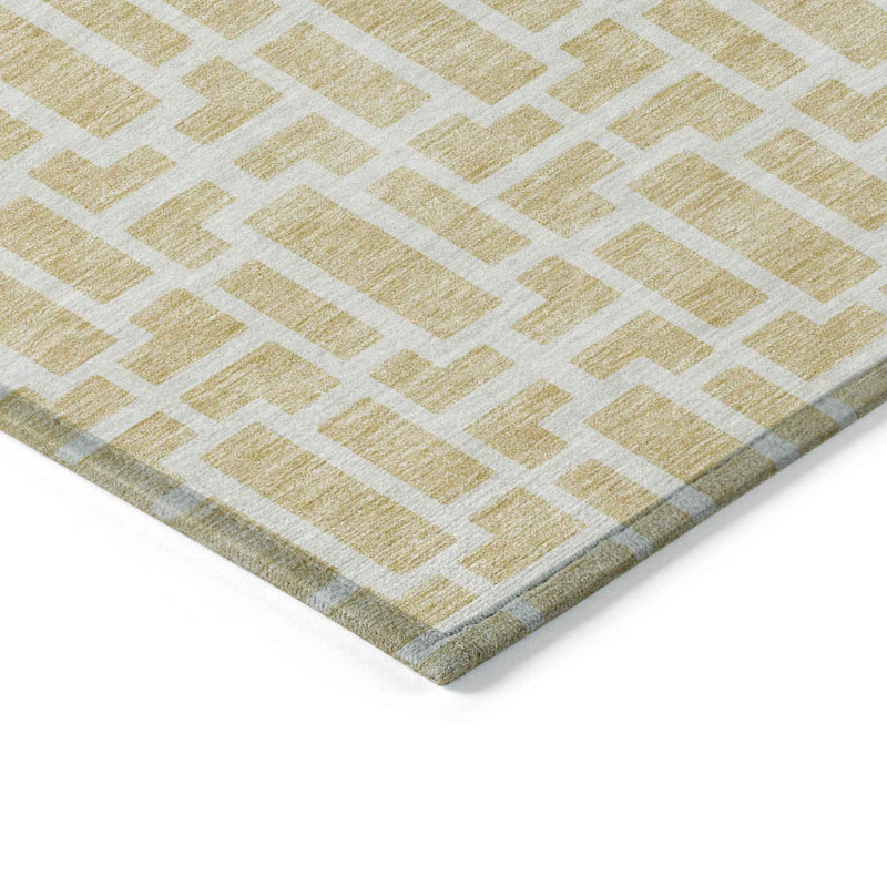 8' X 10' Wheat And Ivory Geometric Washable Indoor Outdoor Area Rug