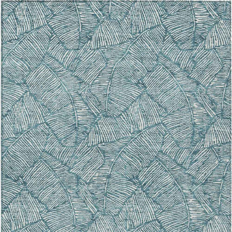 3' X 5' Teal Blue And Ivory Floral Washable Indoor Outdoor Area Rug