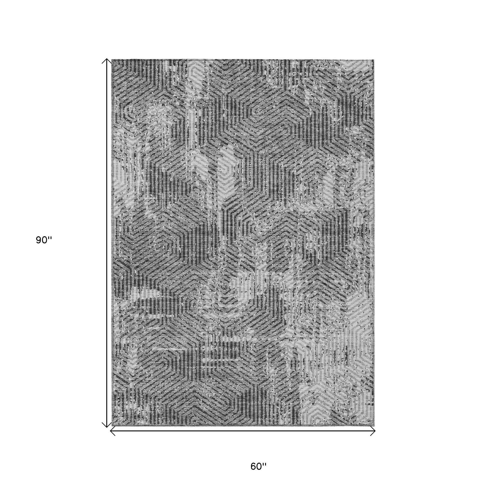 5' X 8' Gray And Charcoal Geometric Washable Indoor Outdoor Area Rug