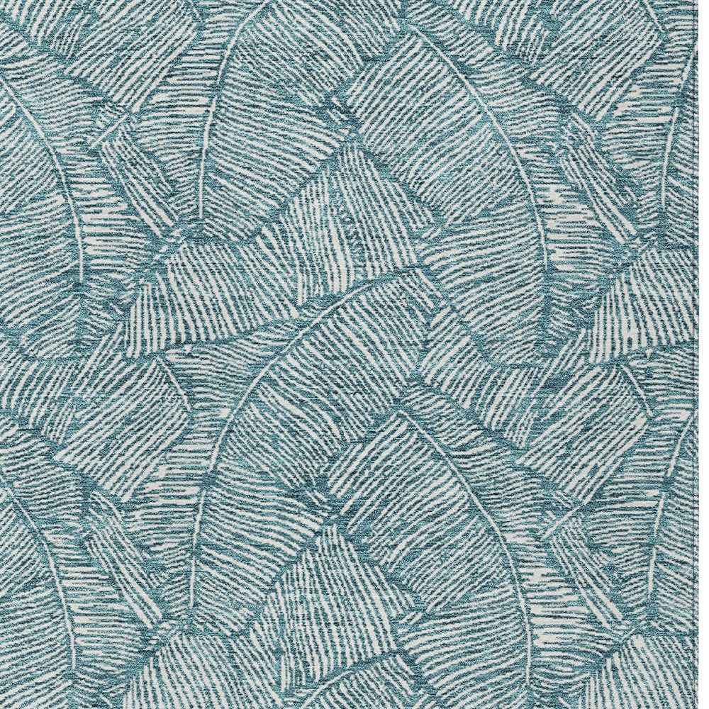 8' X 10' Teal Blue And Ivory Floral Washable Indoor Outdoor Area Rug