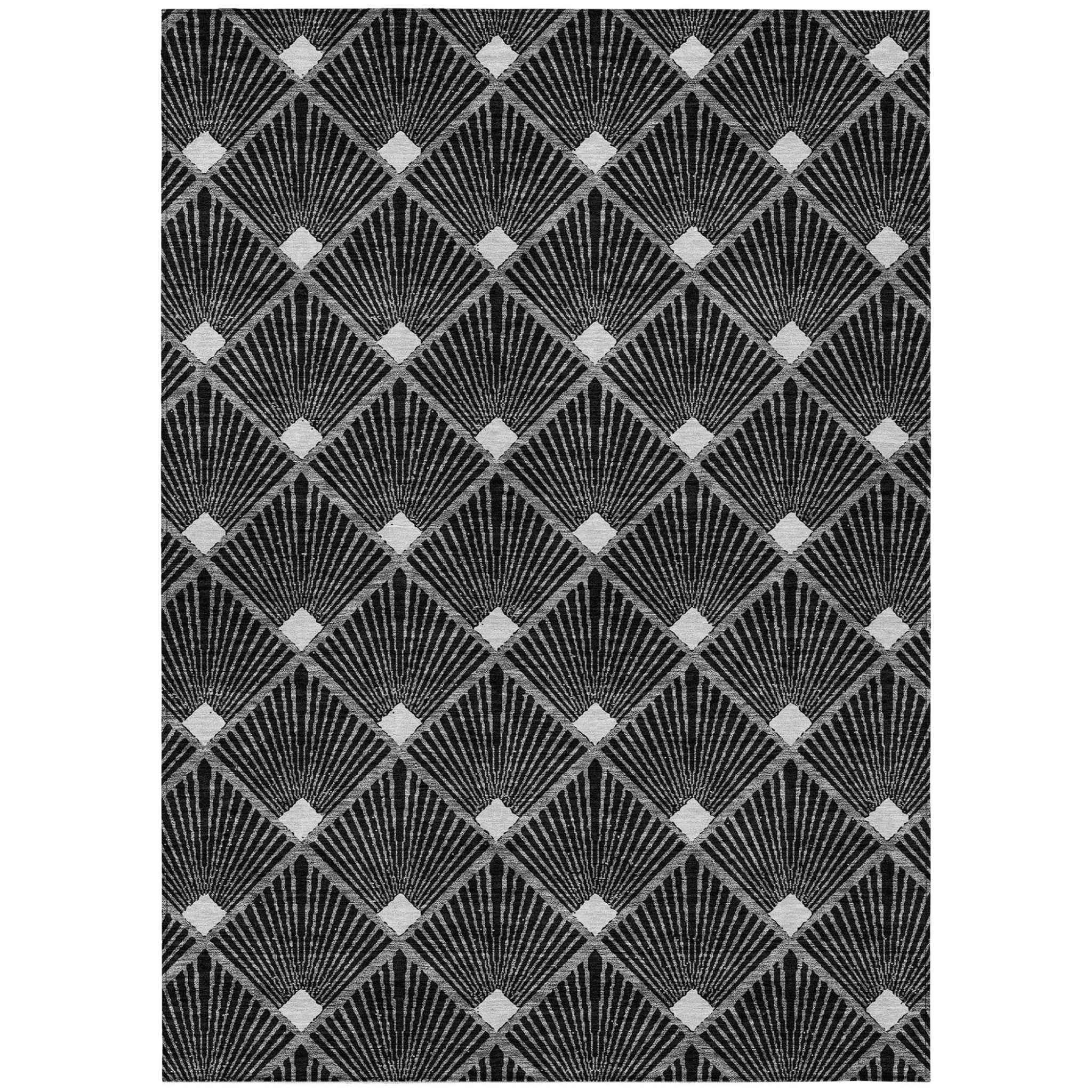 3' X 5' Black Gray And Ivory Geometric Washable Indoor Outdoor Area Rug