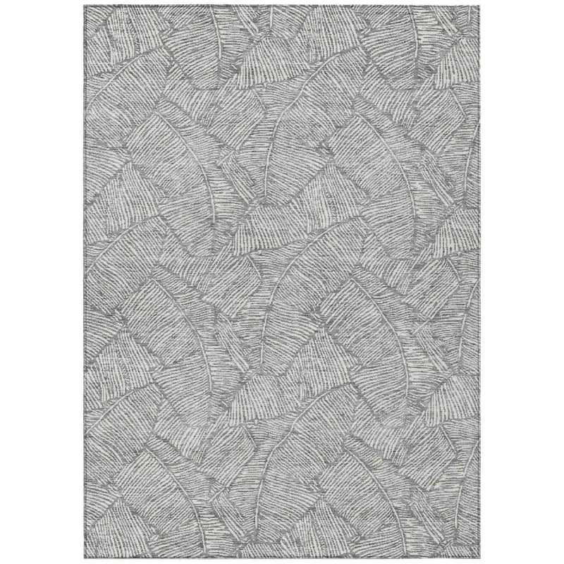 8' X 10' Gray And Ivory Floral Washable Indoor Outdoor Area Rug