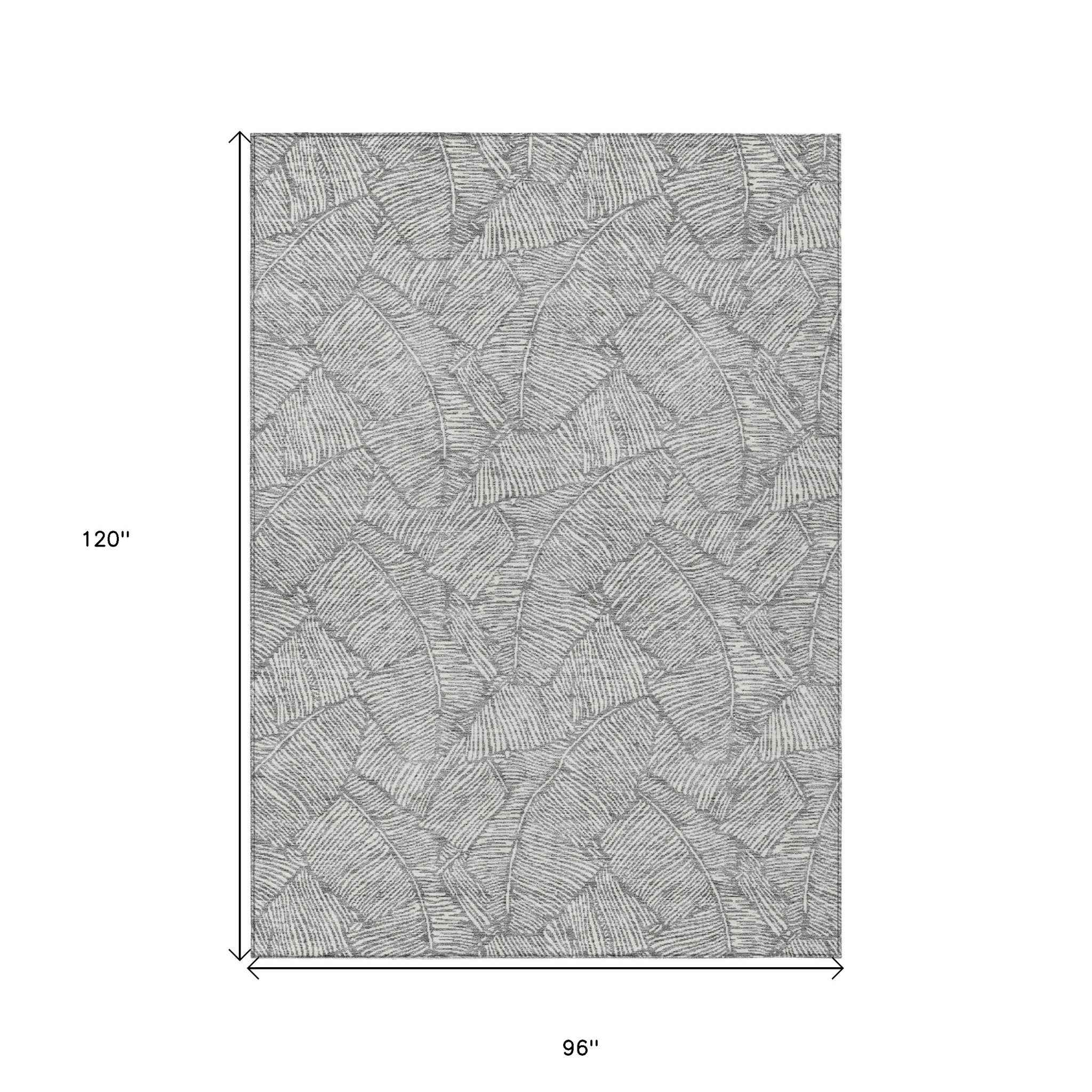 8' X 10' Gray And Ivory Floral Washable Indoor Outdoor Area Rug