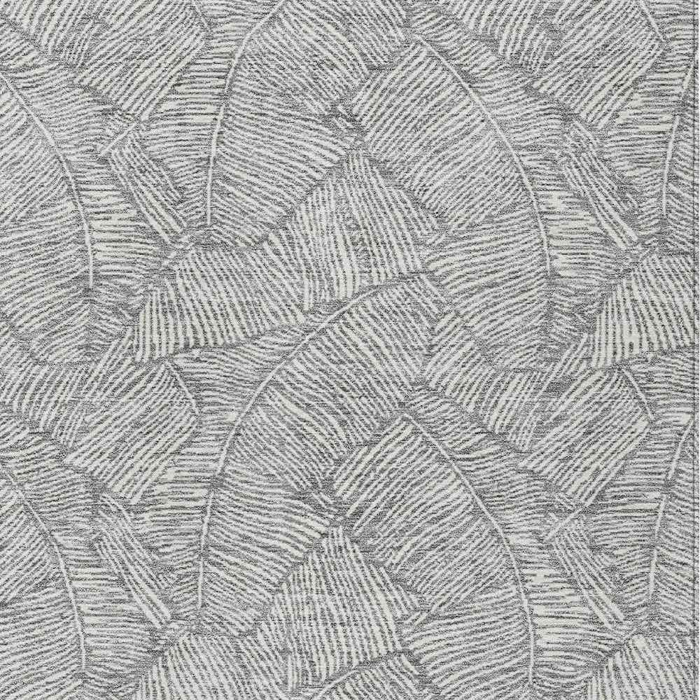 8' X 10' Gray And Ivory Floral Washable Indoor Outdoor Area Rug
