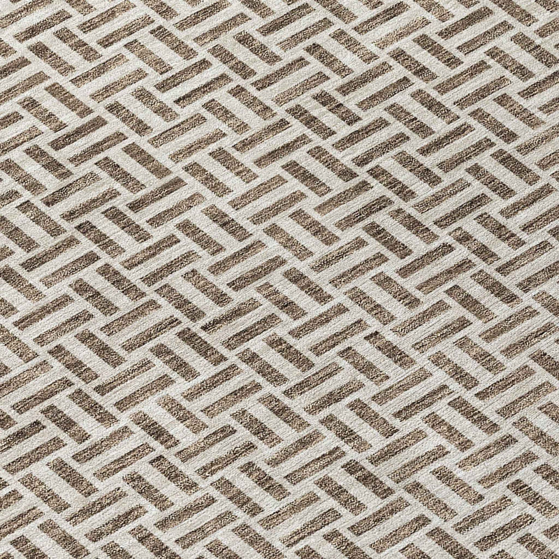 5' X 8' Brown And Beige Geometric Washable Indoor Outdoor Area Rug