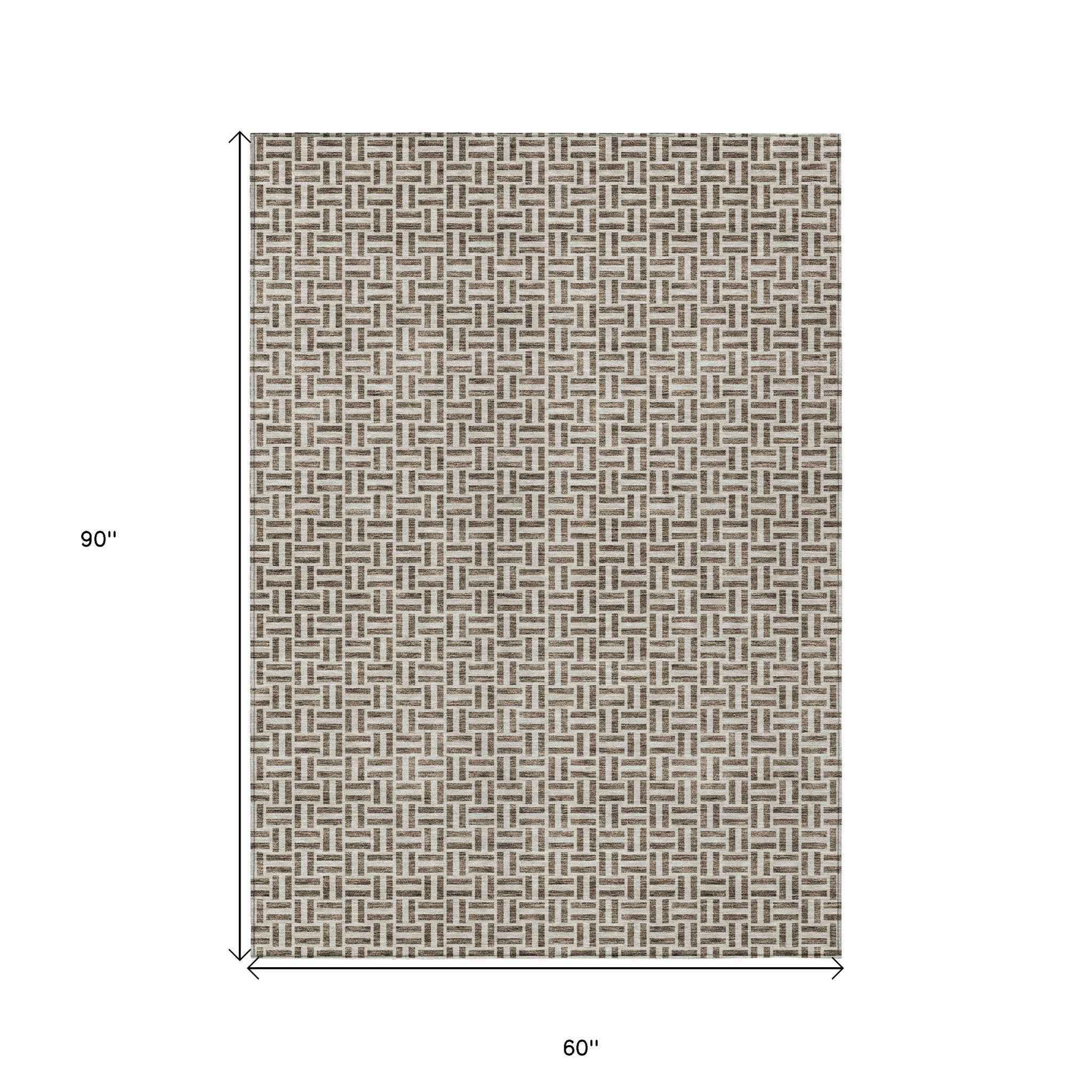 5' X 8' Brown And Beige Geometric Washable Indoor Outdoor Area Rug