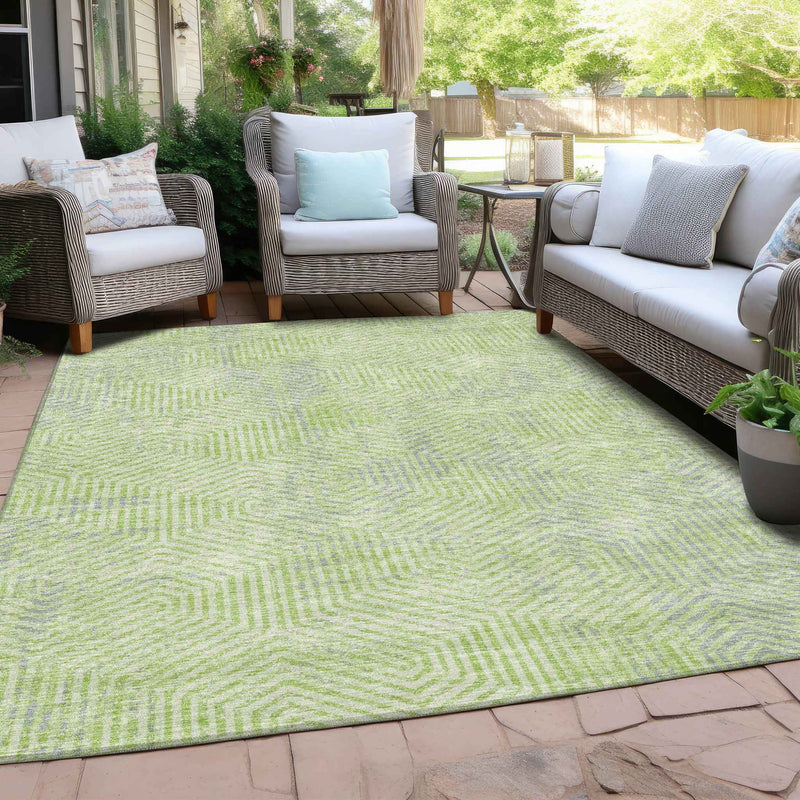 8' X 10' Lime Green Gray And Ivory Geometric Washable Indoor Outdoor Area Rug