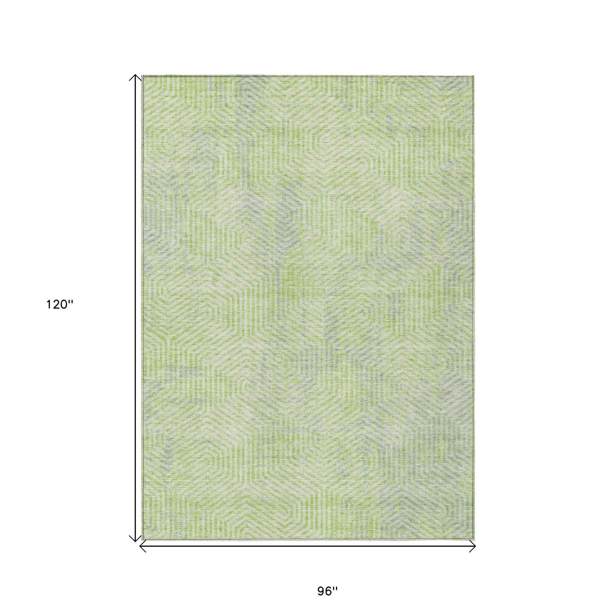 8' X 10' Lime Green Gray And Ivory Geometric Washable Indoor Outdoor Area Rug