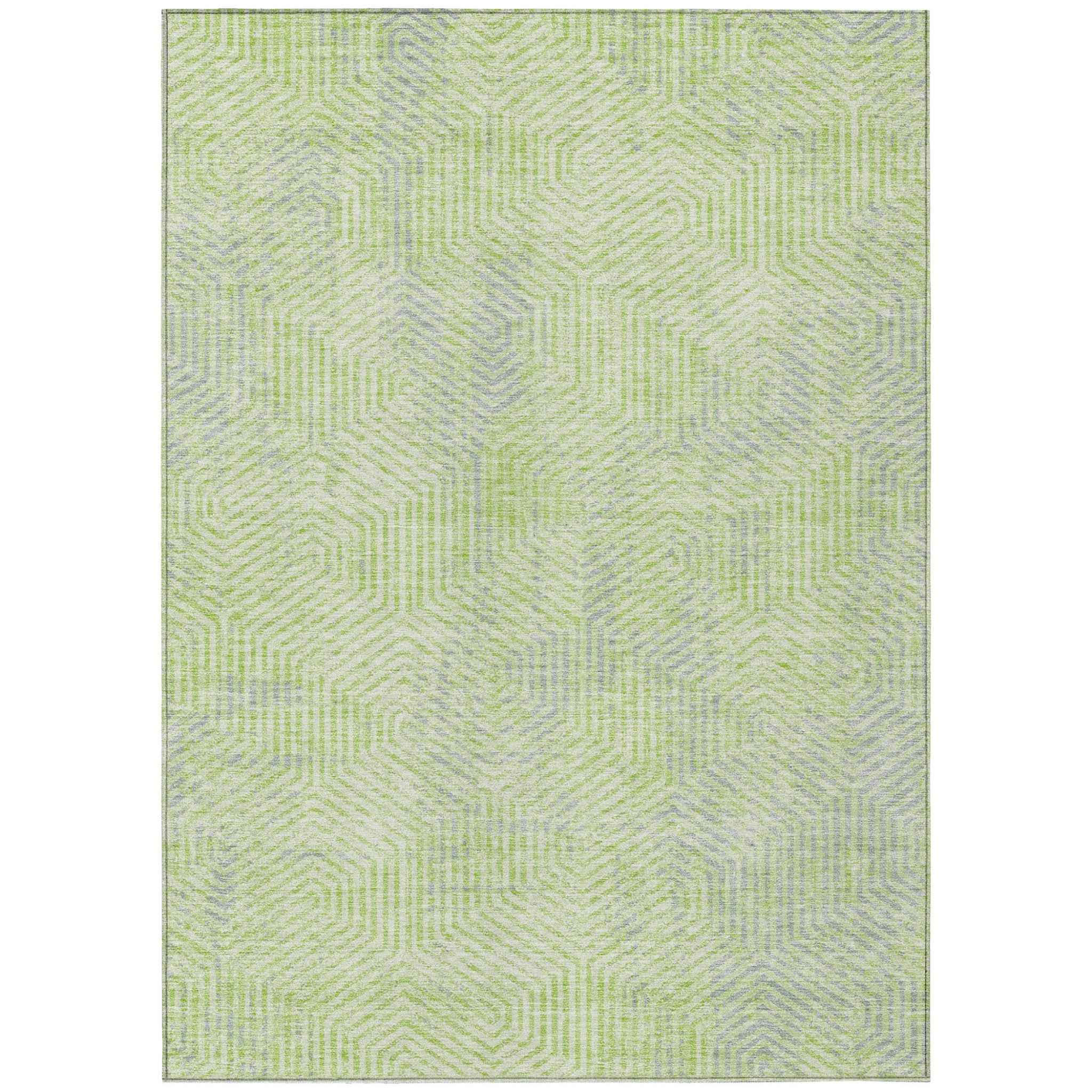 8' X 10' Lime Green Gray And Ivory Geometric Washable Indoor Outdoor Area Rug
