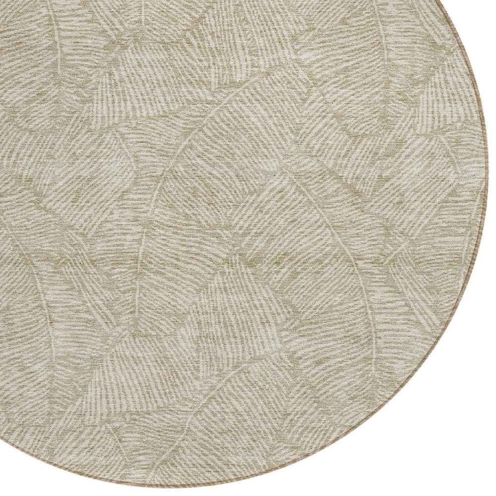 8' Taupe And Ivory Round Floral Washable Indoor Outdoor Area Rug