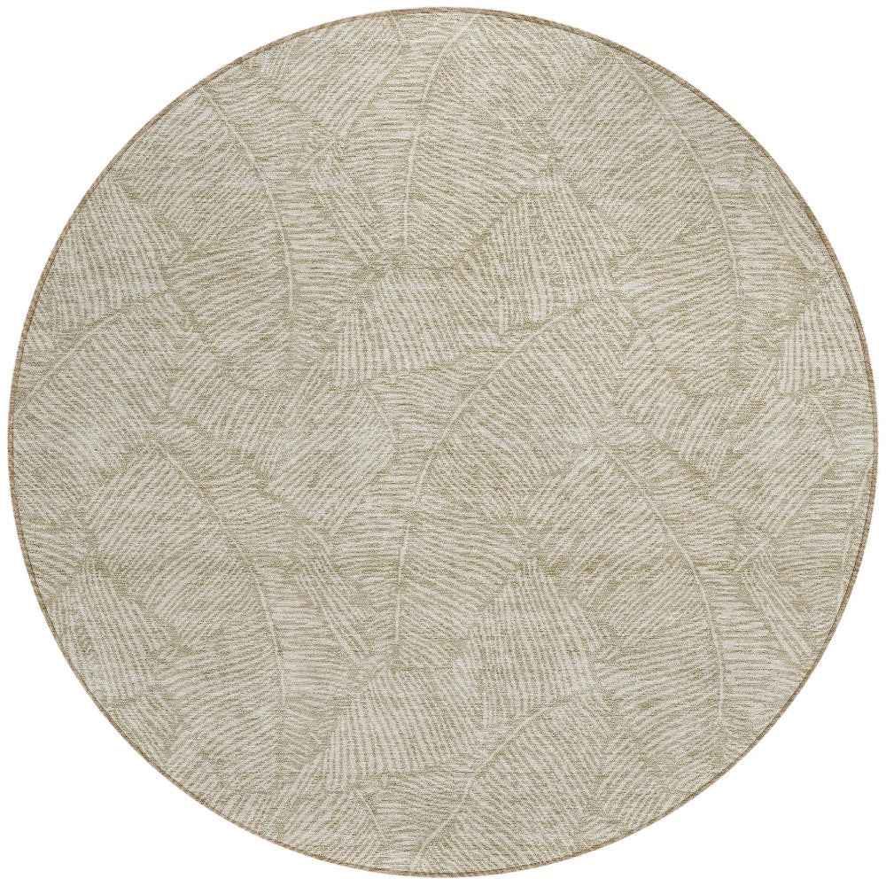 8' Taupe And Ivory Round Floral Washable Indoor Outdoor Area Rug
