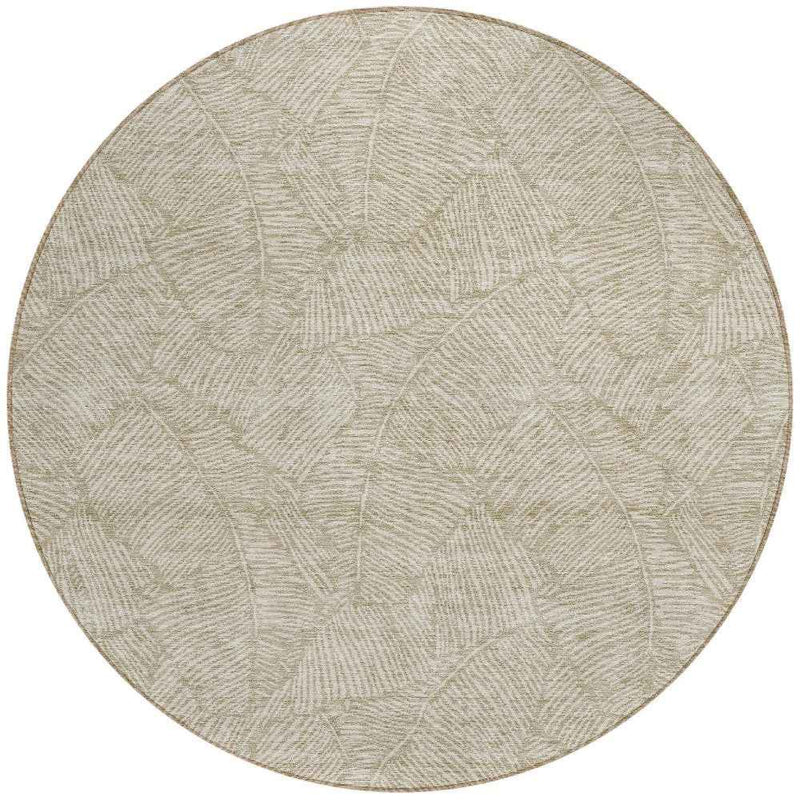 8' Taupe And Ivory Round Floral Washable Indoor Outdoor Area Rug