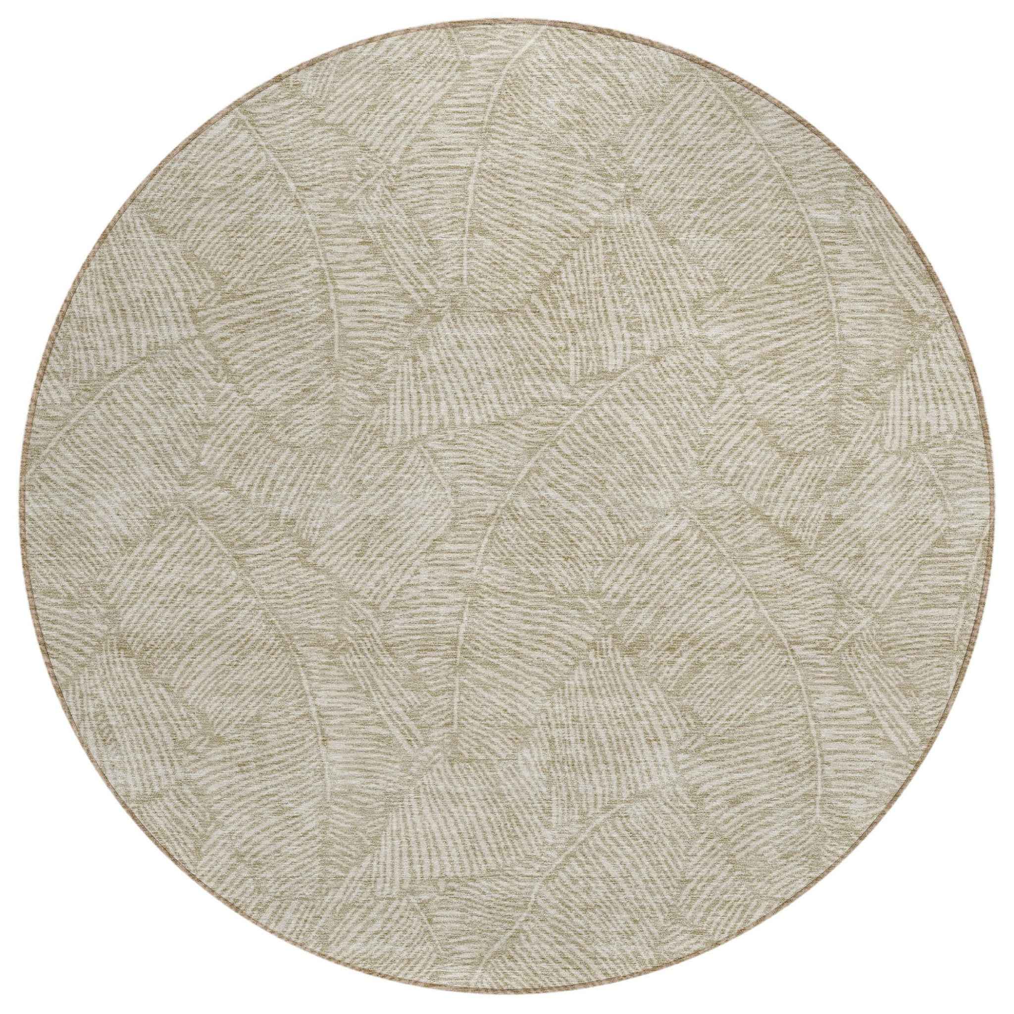8' Taupe And Ivory Round Floral Washable Indoor Outdoor Area Rug