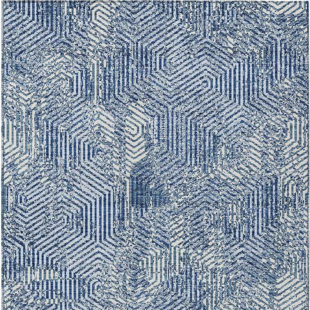 5' X 8' Navy Blue And Ivory Geometric Washable Indoor Outdoor Area Rug