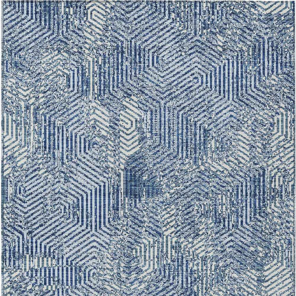 5' X 8' Navy Blue And Ivory Geometric Washable Indoor Outdoor Area Rug