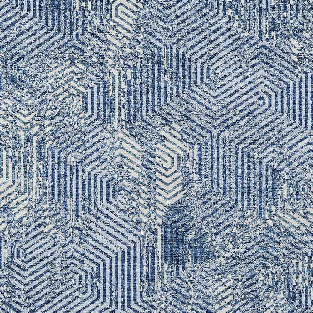 5' X 8' Navy Blue And Ivory Geometric Washable Indoor Outdoor Area Rug