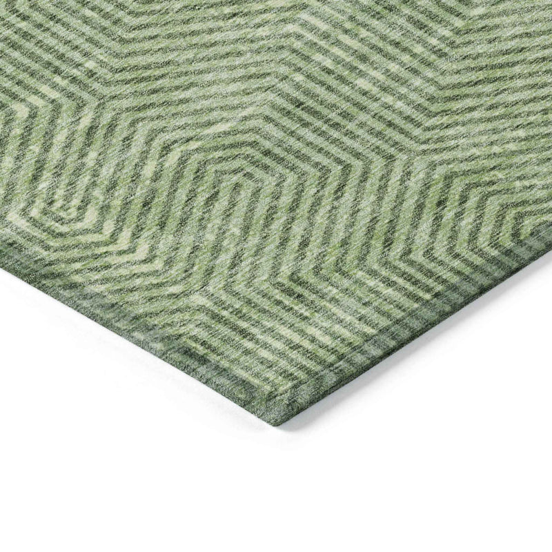 10' X 14' Green And Light Green Geometric Washable Indoor Outdoor Area Rug