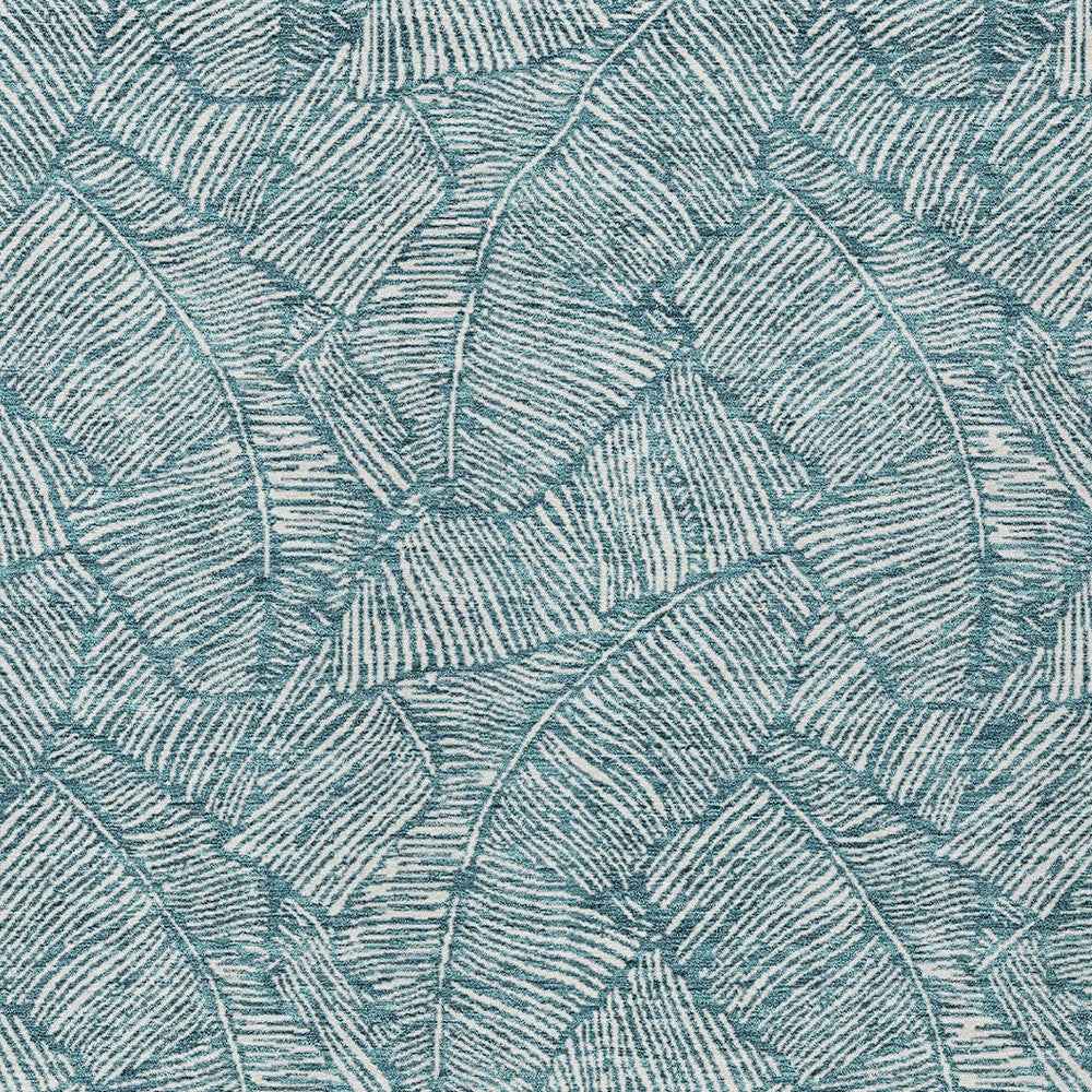 9' X 12' Teal Blue And Ivory Floral Washable Indoor Outdoor Area Rug
