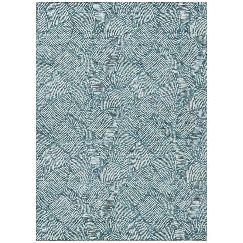 9' X 12' Teal Blue And Ivory Floral Washable Indoor Outdoor Area Rug