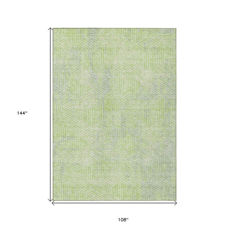 9' X 12' Lime Green Gray And Ivory Geometric Washable Indoor Outdoor Area Rug