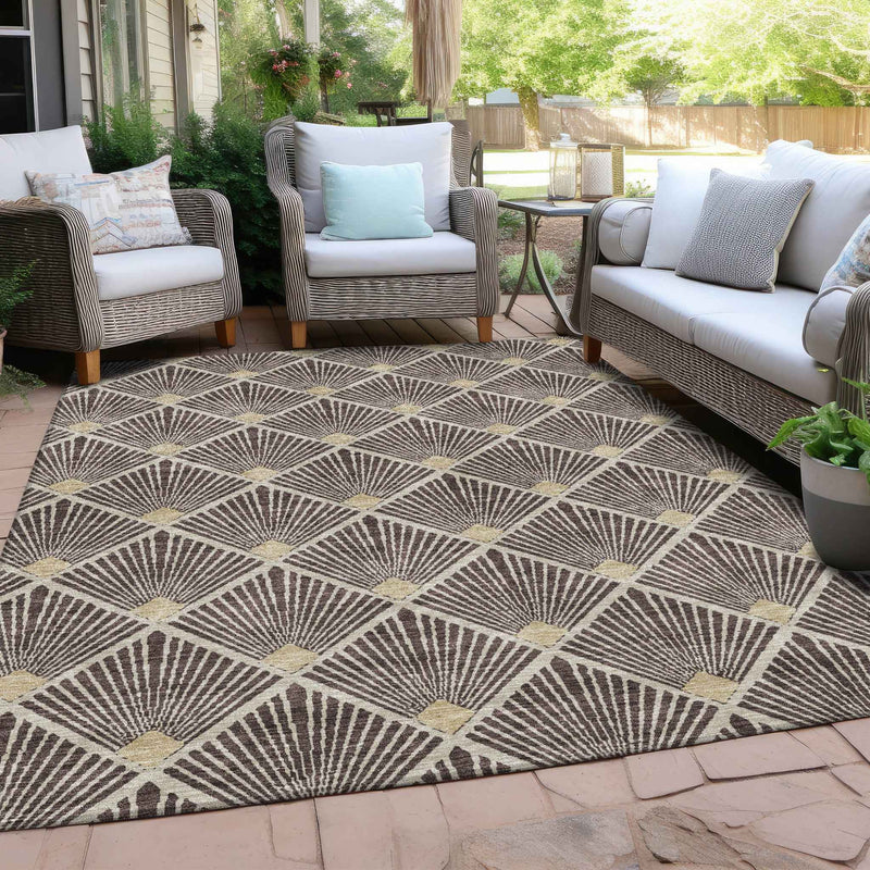 8' X 10' Brown And Beige Geometric Washable Indoor Outdoor Area Rug