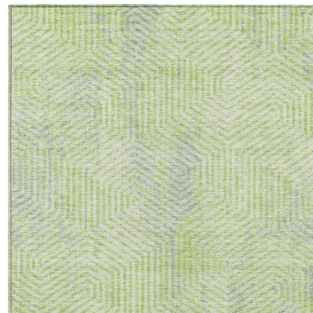 9' X 12' Lime Green Gray And Ivory Geometric Washable Indoor Outdoor Area Rug