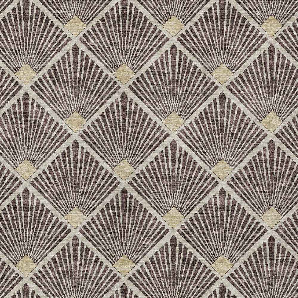 8' X 10' Brown And Beige Geometric Washable Indoor Outdoor Area Rug