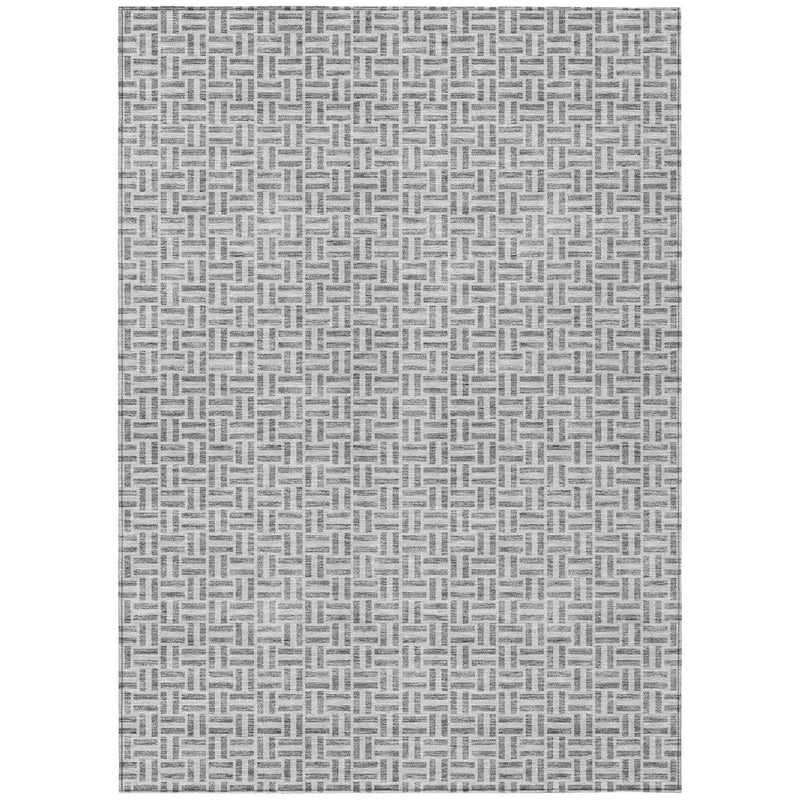 8' X 10' Gray And Silver Geometric Washable Indoor Outdoor Area Rug