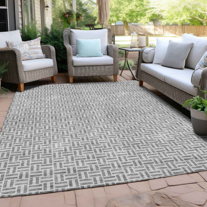 8' X 10' Gray And Silver Geometric Washable Indoor Outdoor Area Rug