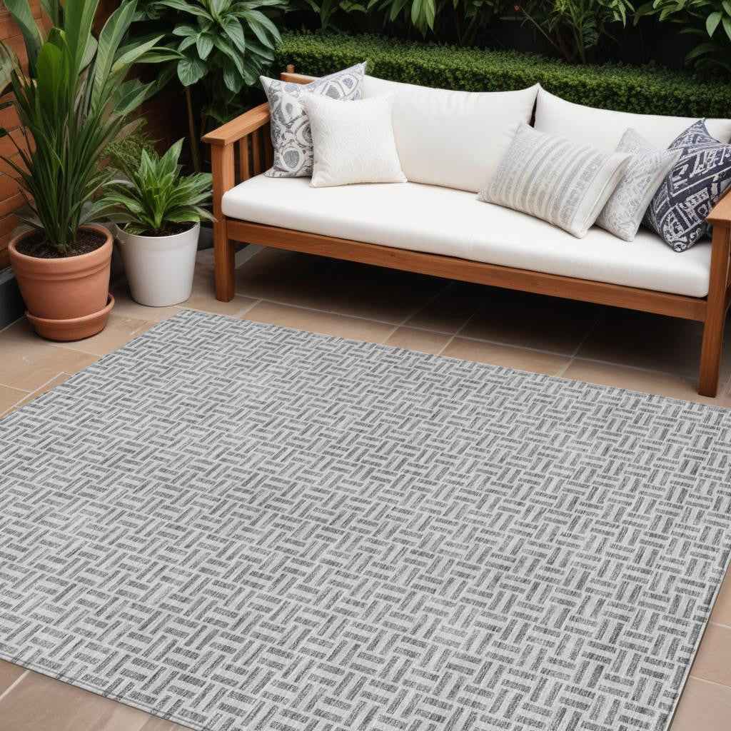 8' X 10' Gray And Silver Geometric Washable Indoor Outdoor Area Rug