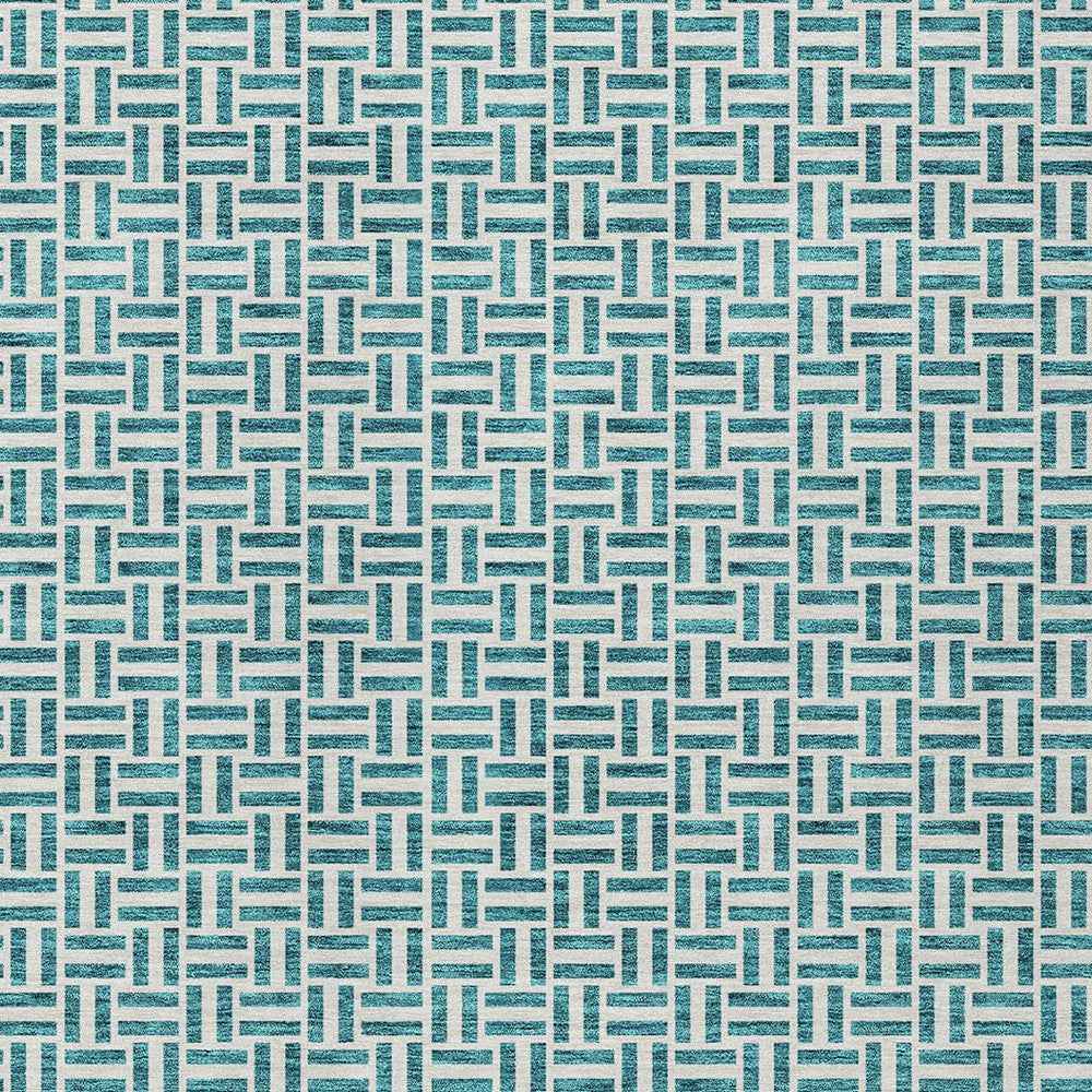8' X 10' Teal Blue And Silver Geometric Washable Indoor Outdoor Area Rug