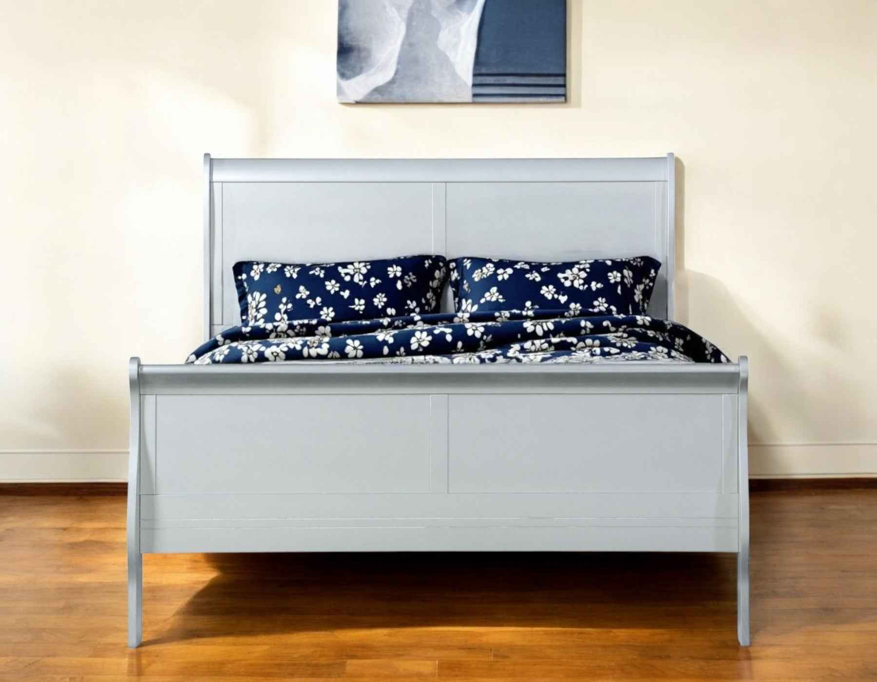 Off White Solid Wood Twin Bed Frame