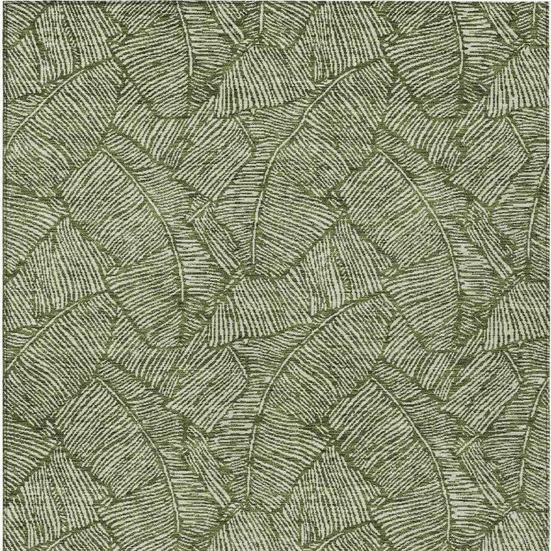 3' X 5' Olive Green And Light Green Floral Washable Indoor Outdoor Area Rug
