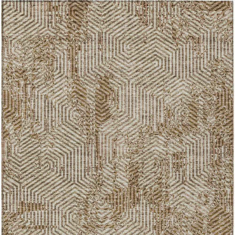 10' X 14' Brown And Beige Geometric Washable Indoor Outdoor Area Rug