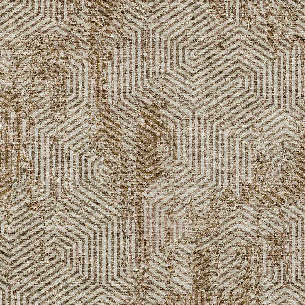 10' X 14' Brown And Beige Geometric Washable Indoor Outdoor Area Rug